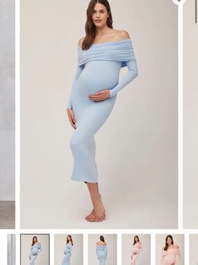 Off-Shoulder One-Shoulder Maternity Dress in Light Blue